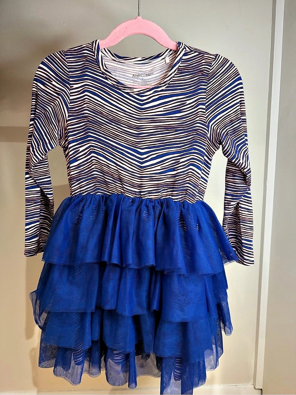 Angel Dear RWB Zebra Twirly L/s Tutu Dress Blue & White Girls 5